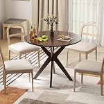 Giantex 36" Round Wood Dining Table, Farmhouse Kitchen Table with Intersecting Pedestal Base & Solid Rubber Wood Legs, Vintage Coffee Tables for Dinette, Small Spaces, Restaurant, Brown