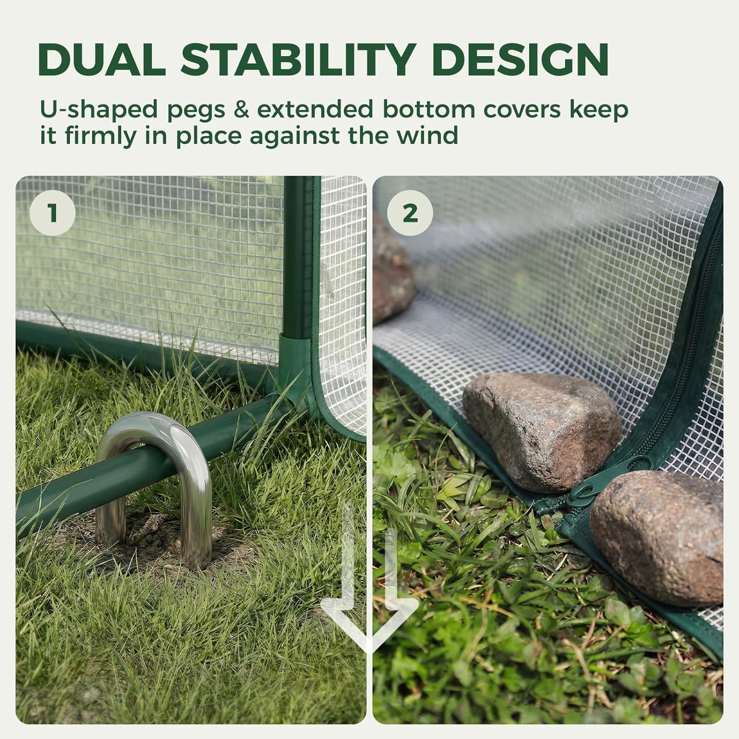 106 x 36 x 34-Inch Mini Greenhouses Outdoors with Zippered Doors & Roll-up Windows Portable Quick-Setup Small Green House Waterproof UV Protected PE Cover Shelter for Garden Plants