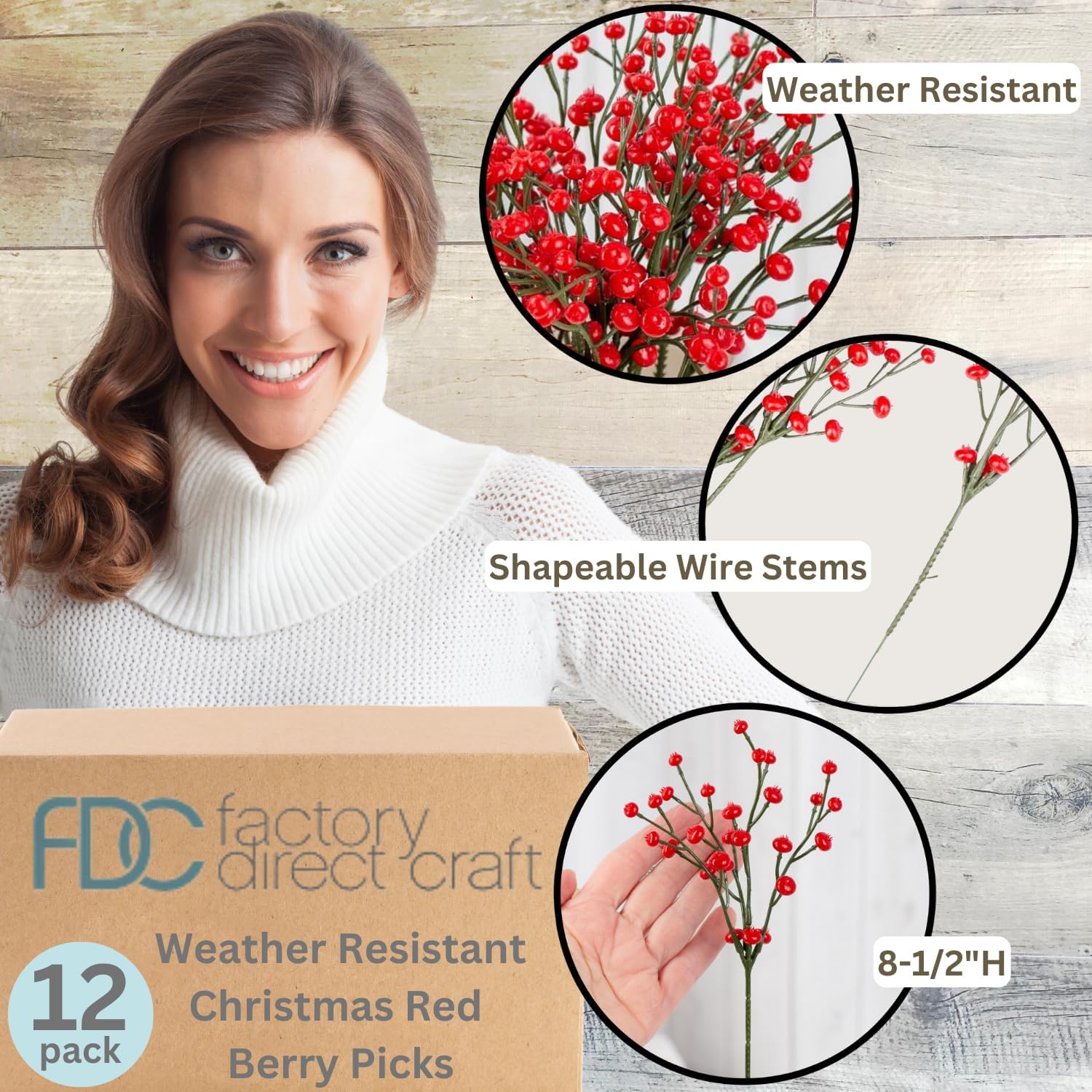 Factory Direct Craft Pack of 12 Christmas Red Berry Picks for Holiday Decorating and Home Decor - Weather Resistant Berries Indoors or Outdoors (Size: 8-1/2" H)
