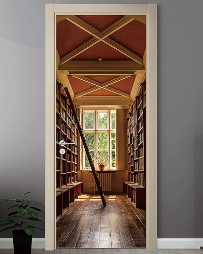 FLFK Adhesivo mural para puerta, librería, despegar y pegar, tamaño combinado 32 x 80 pulgadas, dividido en 2 piezas