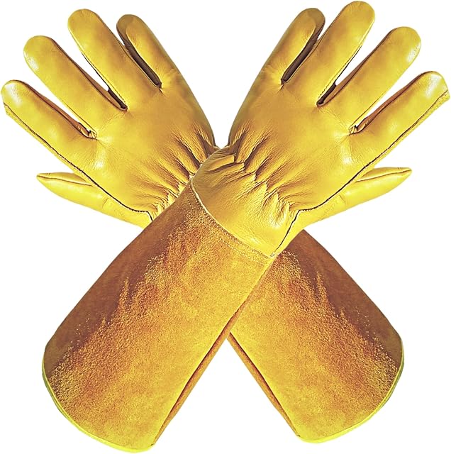 ITC Gauntlet Gardening Gloves Thorn Proof, Heavy Duty Leather Gardening Gloves for Women and Men, Gauntlet Gloves for Brambles
