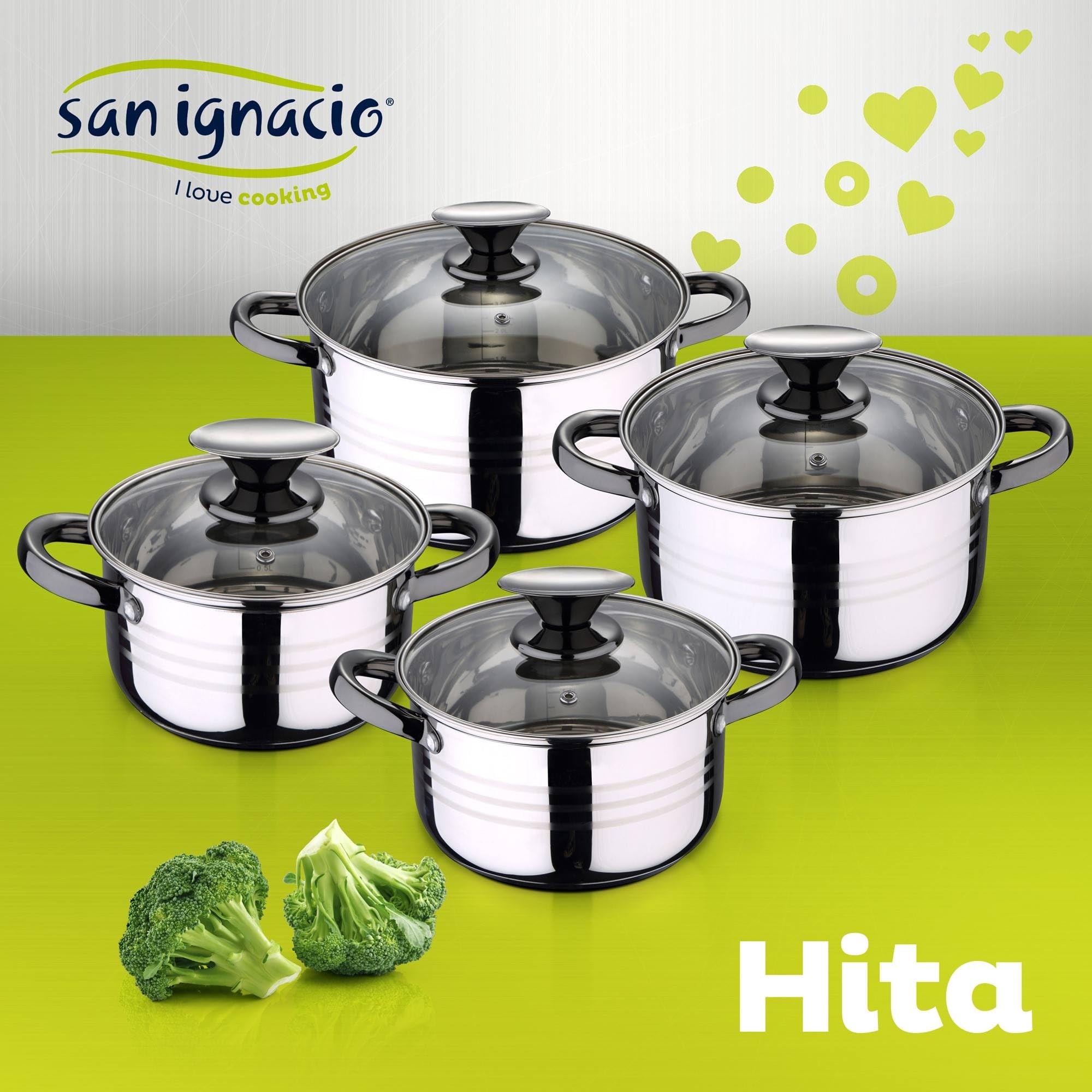 San Ignacio Juego de Batería Hita de cocina de 8 piezas + 3 sartenes 16/20/24cm aluminio