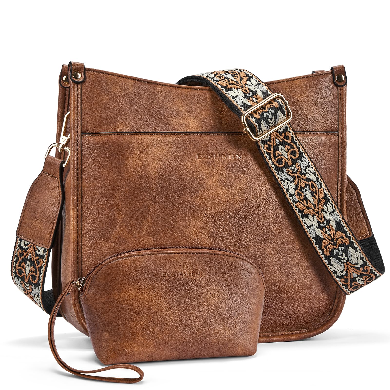 Women's 2-Piece Crossbody Bag Set - Vegan Leather Hobo Bag & Wallet, Includes 2 Adjustable Guitar Straps