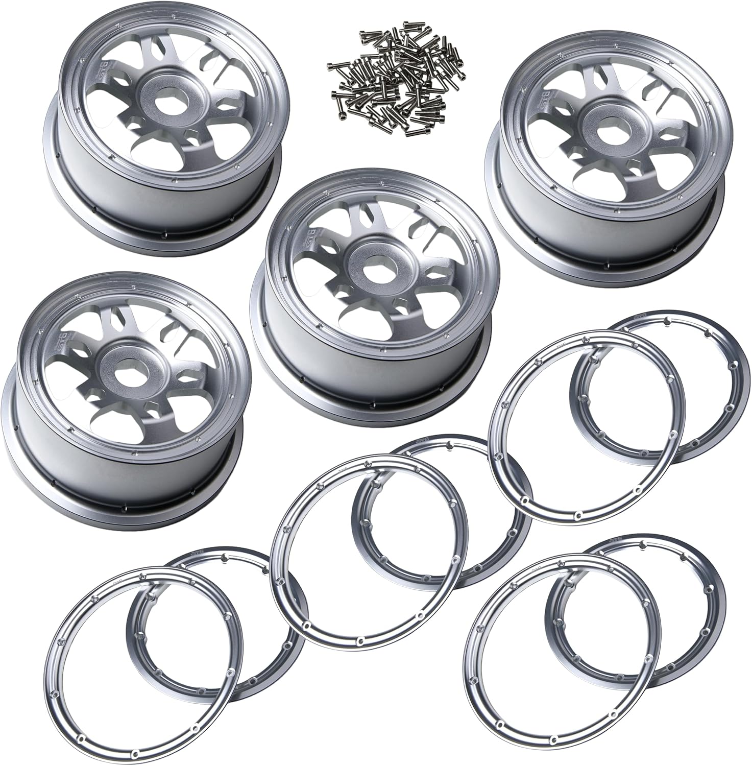 GTBRacing Aluminum Alloy Front Rear Wheel Hubs & Rings Set for 1/5 RC Car Losi 5ive-t 5t (Front+Rear+Rings)