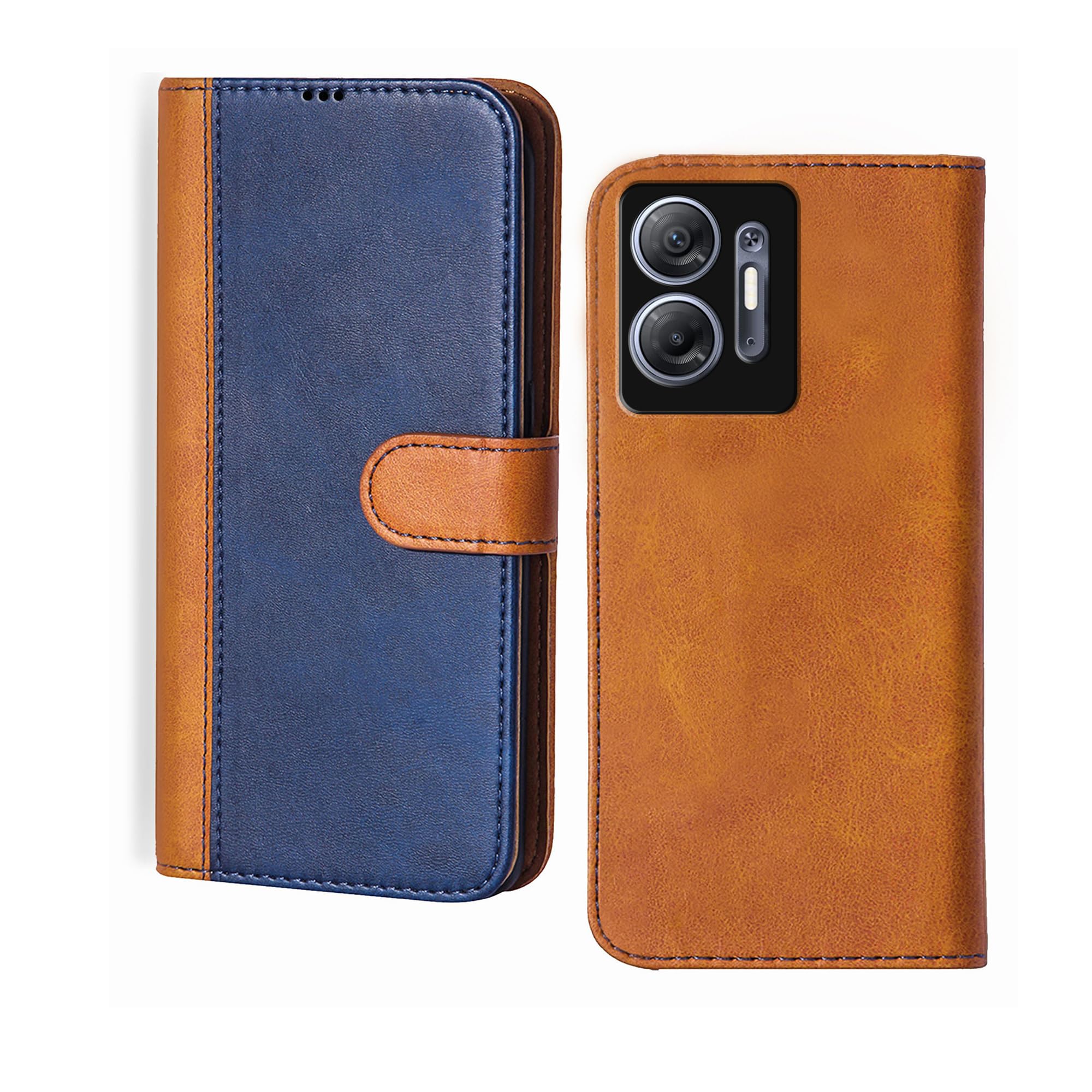 Knotyy Faux Leather Flip Cover Cover for Infinix Hot 30 5G Foldable Stand | Cards Pockets Inside | Dual-Colour and Stylish | Shockproof 360 Degree Protect | Magnetic Clutch Flip Cover Blue - Brown (B0CDPH3M9V) Amazon Price History, Amazon Price Tracker