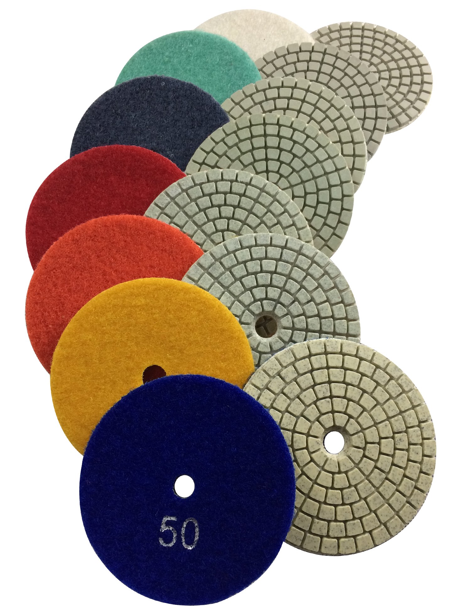 Konfor3 Inch 7-Step Wet Diamond Polishing Pads for Marble Granite Concrete Stone Quartz Slate