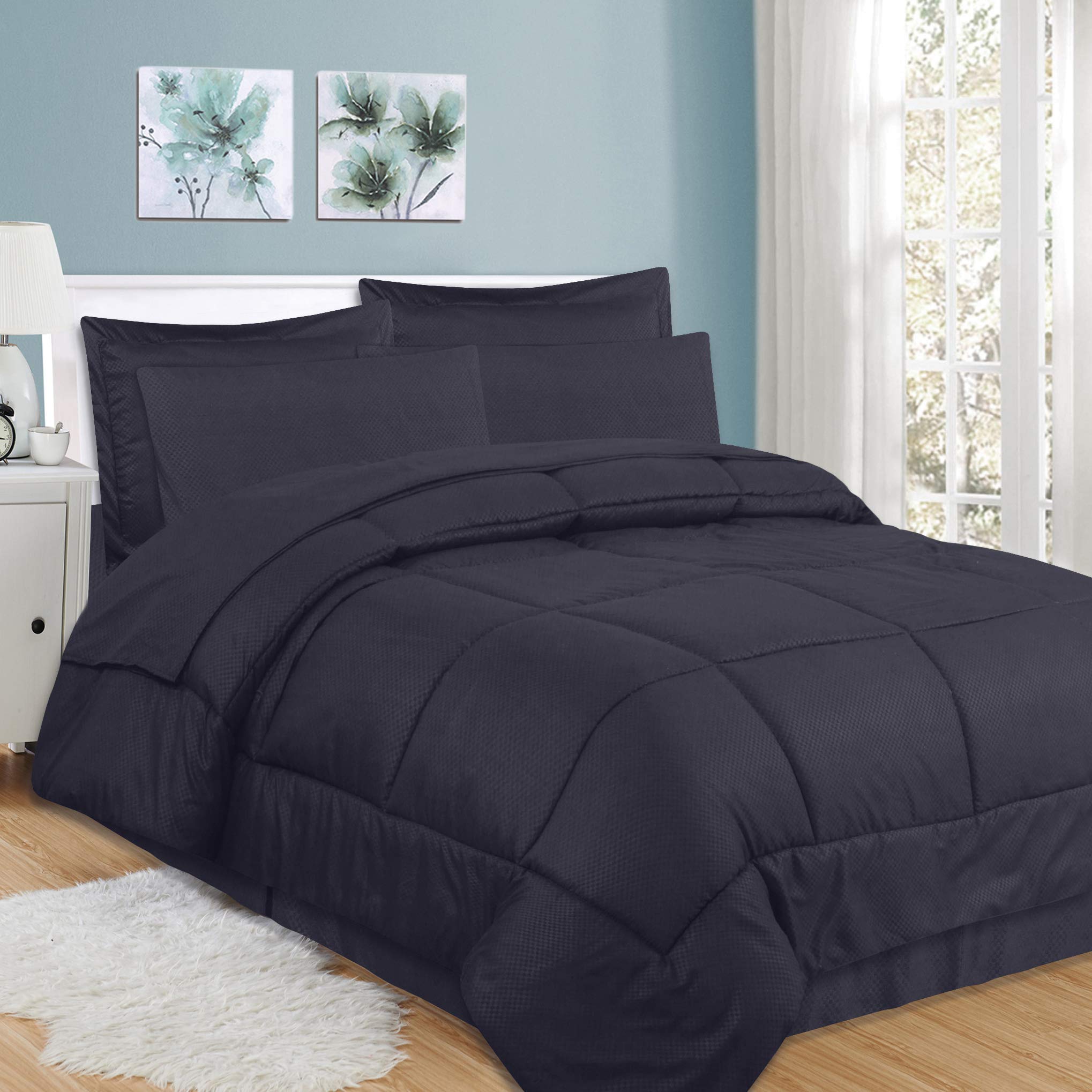 8Pcs Best Bedding Collection 100 Cotton 500 GSM 8Pc Included-1Comforter 1Fitted Sheet 14DP 1Flat Sheet 2Pillow Shams 2Pillow