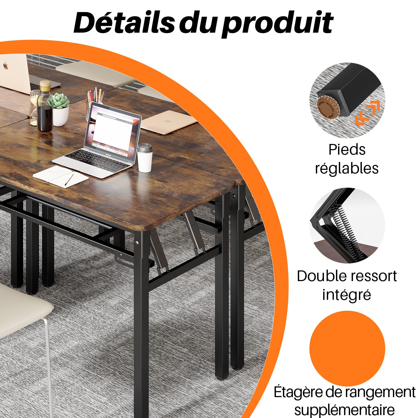 Bureau pliable avec espace de rangement 100 x 50 x 76 cm