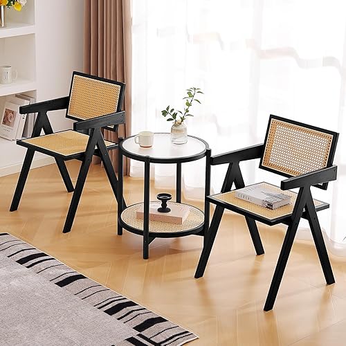 Miniatura 2 de Tiita Juego de 2 sillas decorativas de ratán, sillas de comedor modernas de mediados de siglo, sillas de sala de estar de bambú para sala de