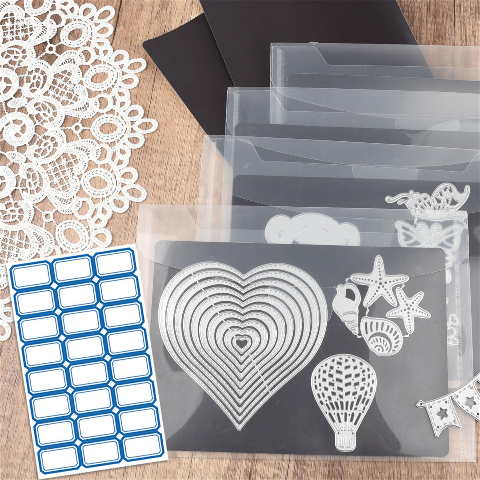 Przezroczysta torba do przechowywania matryc z gumowymi arkuszami o grubości 0,075 cm i etykietami samoprzylepnymi do scrapbookingu, rękodzieła, scrapbookingu, przechowywania