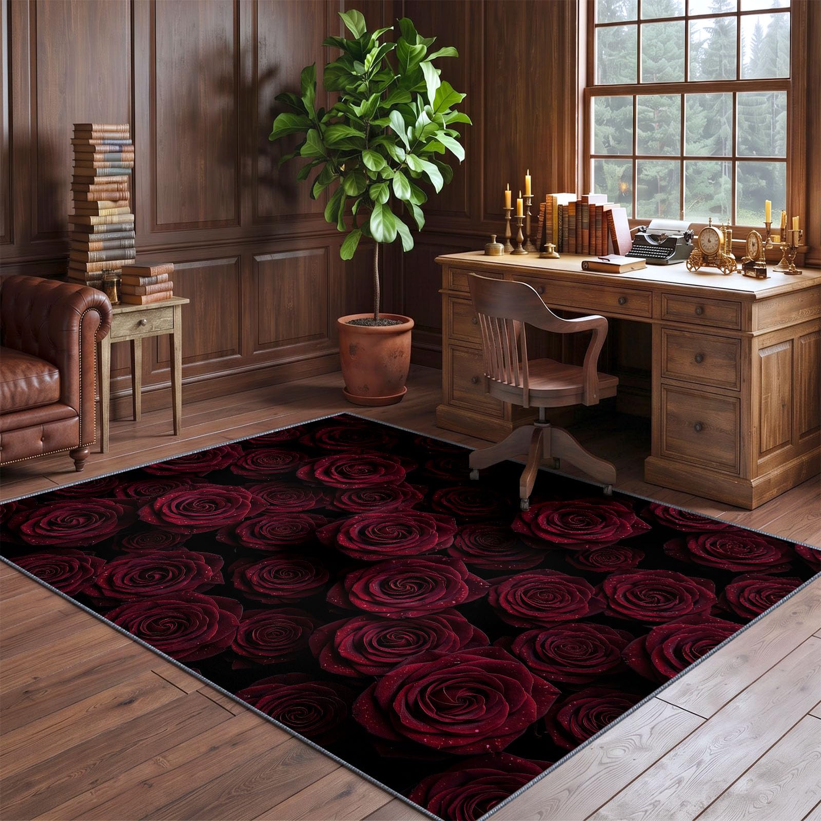 Tapis Lavable antidérapant MotifRoseBoutonFloralBouquet 120 × 170 cm
