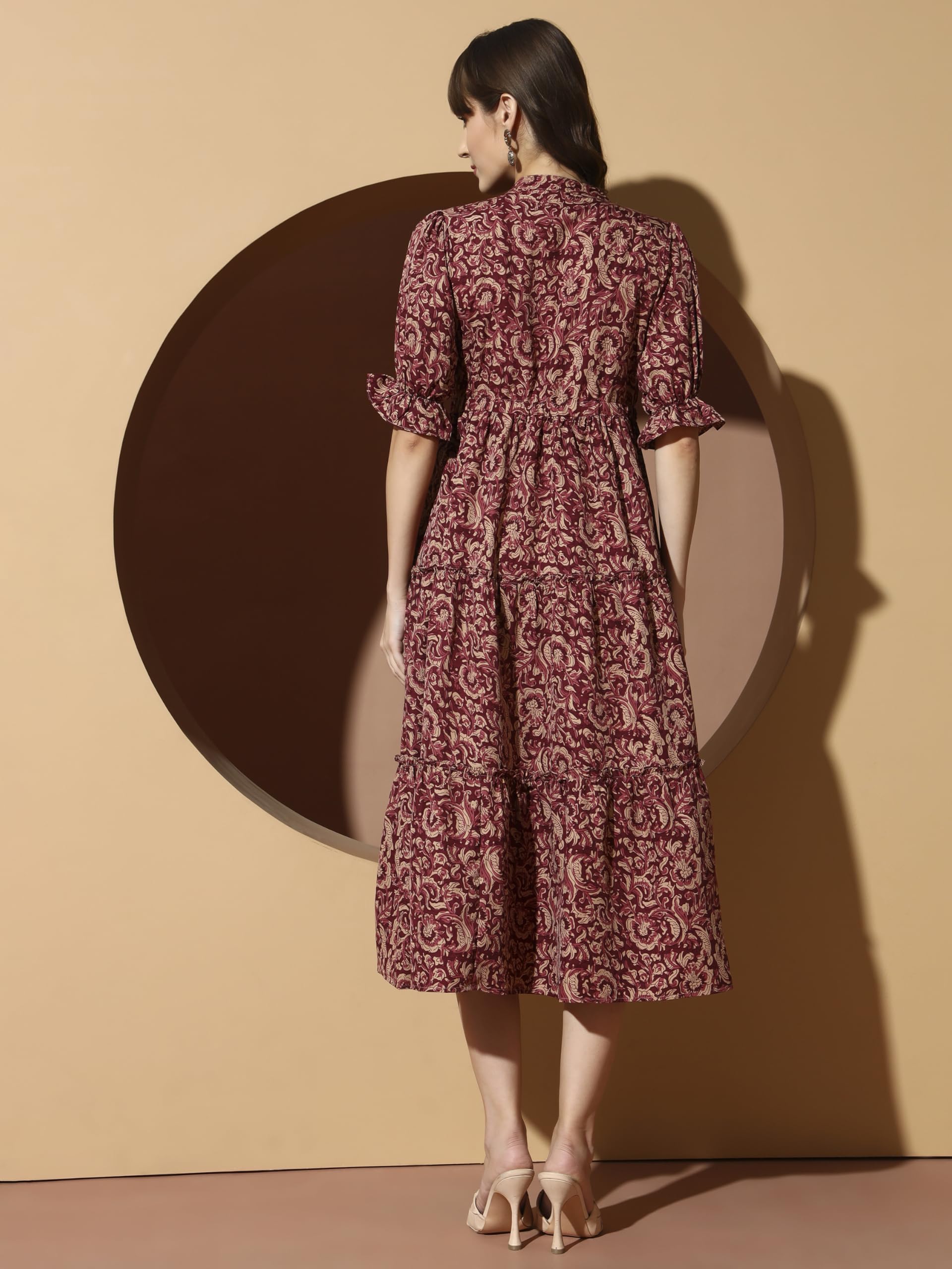 KZULLY Vestido para mujer | Vestido midi | estampado floral | tela de poliéster | Manga acampanada étnica | Ajuste escalonado y acampanado | Casual y festivo