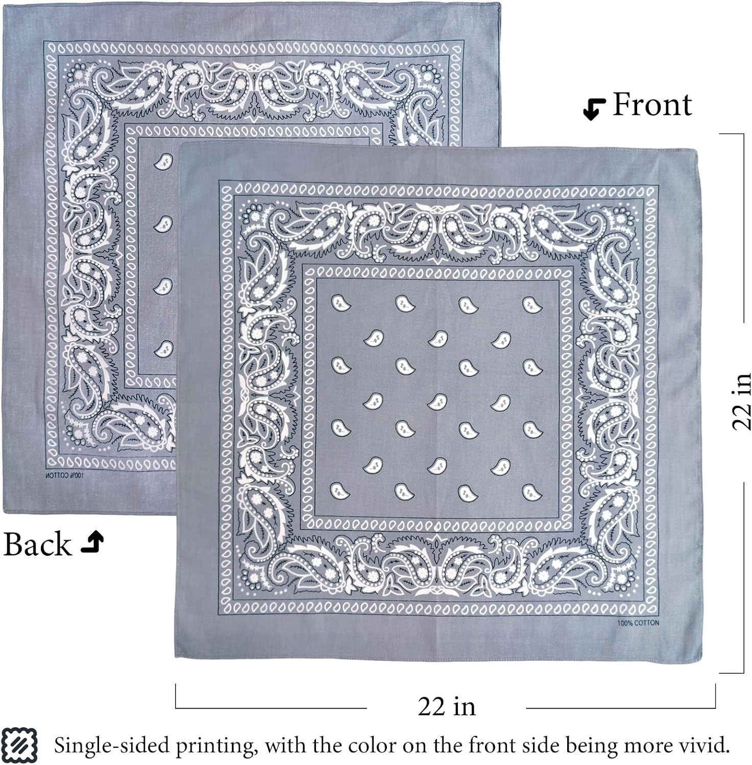 4 Pack 100% Cotton Bandanas 22x22 inches - Multi-Purpose Square Scarfs for Men & Women, Headbands, Face Cover image 2