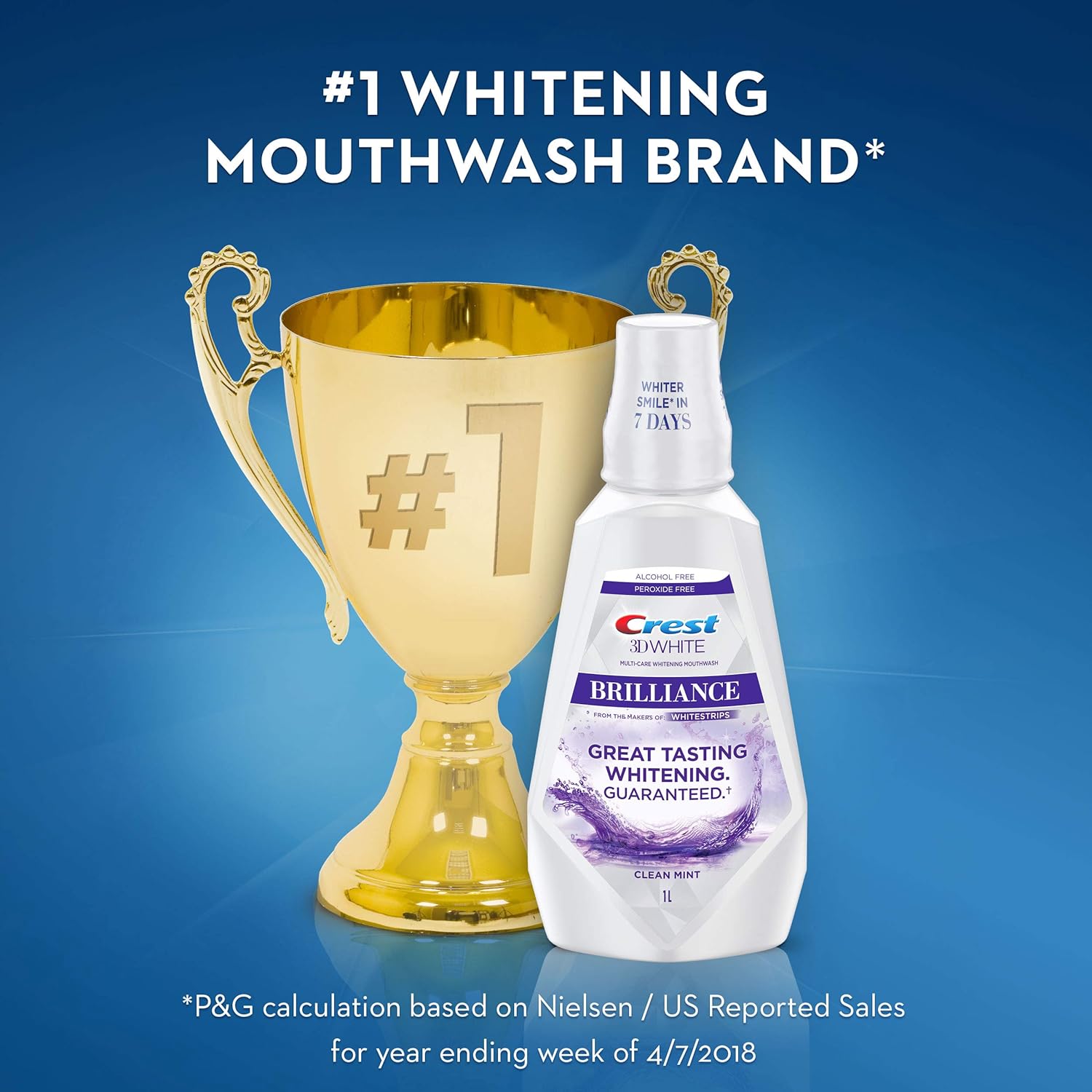 Crest 3D White Brilliance Alcohol Free Whitening Mouthwash, Clean Mint, 16.9 Fluid Ounce : Beauty