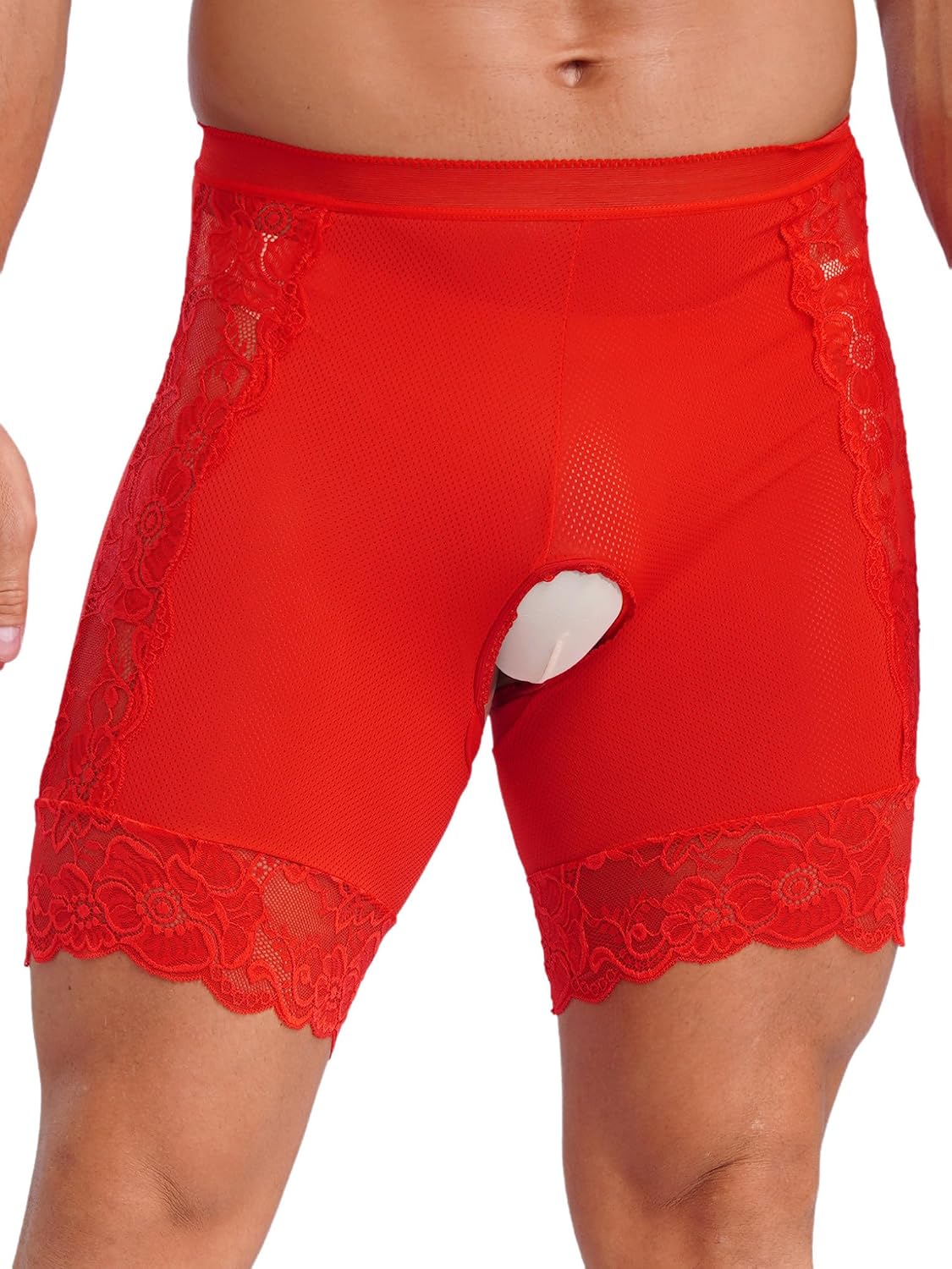 Men's Sissy Underwear Shorts Opening Crotch Boyshorts Crotchless Lace Trim Y2k Boxer Briefs
