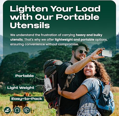 Miniatura 5 de Juego de cubiertos de viaje portátil Taplord con estuche, incluye 5 piezas de utensilios de viaje con estuche, juego de cubiertos de acero Negro