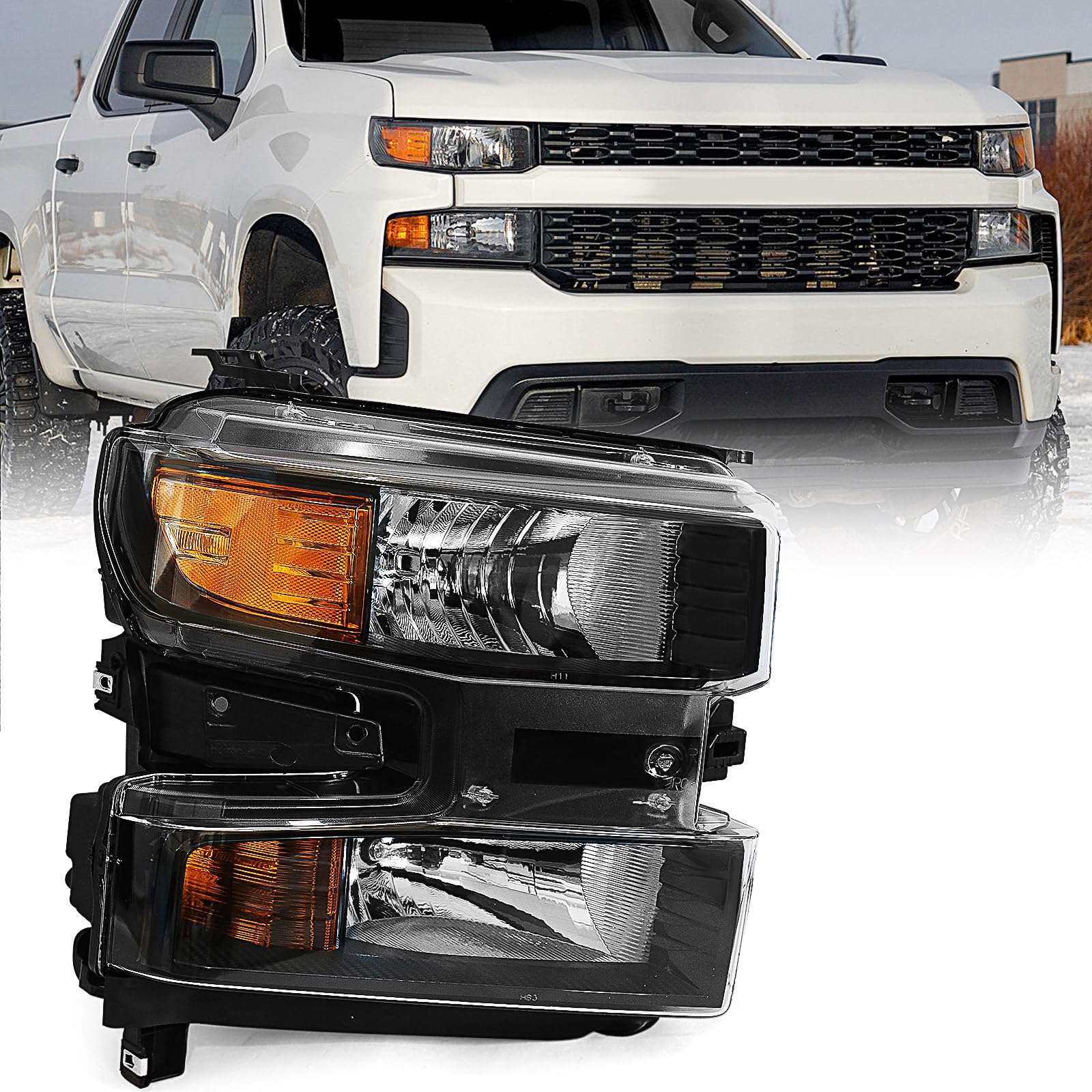 Pair Black Projector Headlights For Chevy Silverado 1500 2019-2022 – Halogen, SAE-Certified 2 thumbnail image