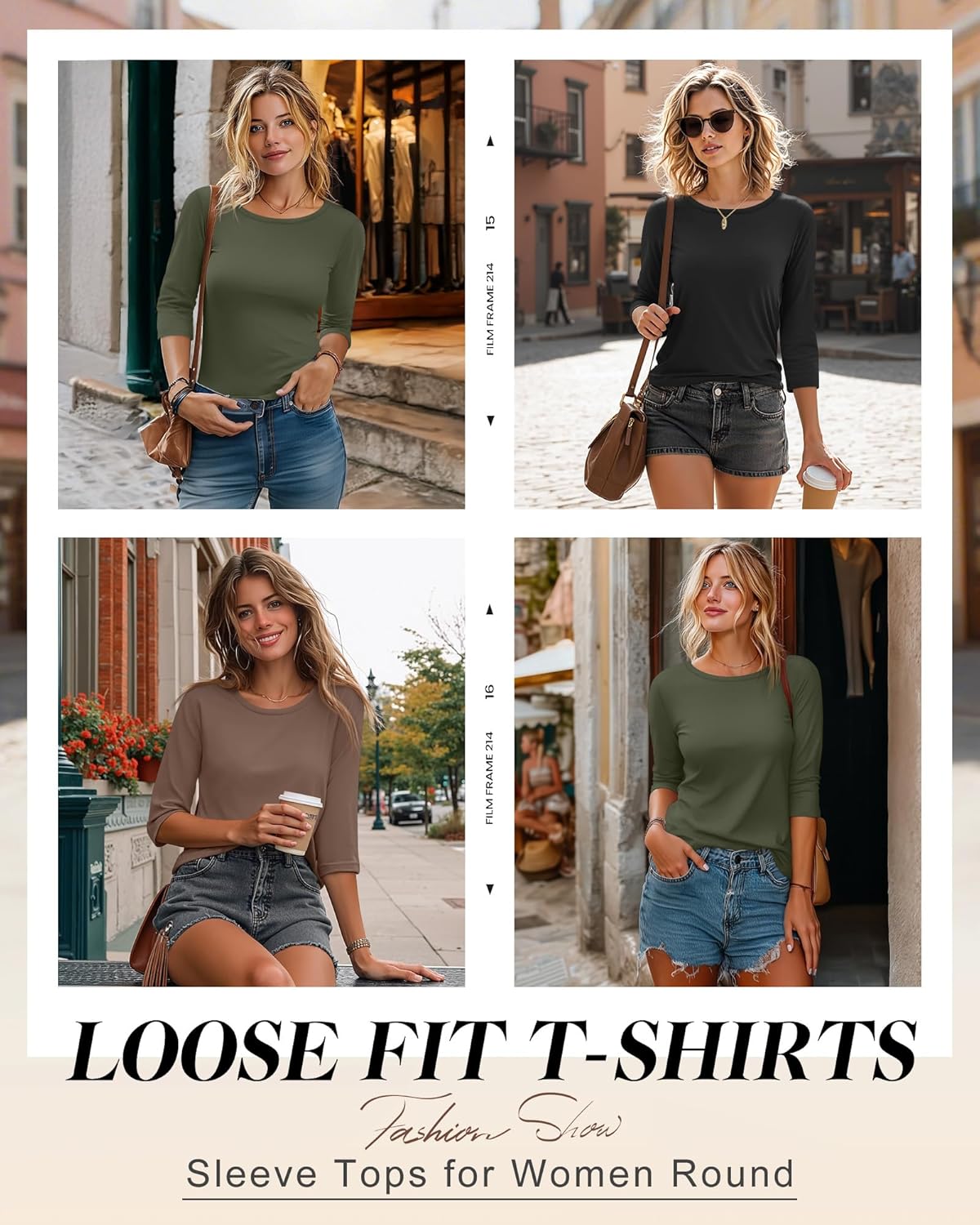 Ficerd 3 Pack 3/4 Sleeve Tops for Women Round Neck Dressy Basics Tees Casual Trendy Loose Fit T Shirts - Image 4