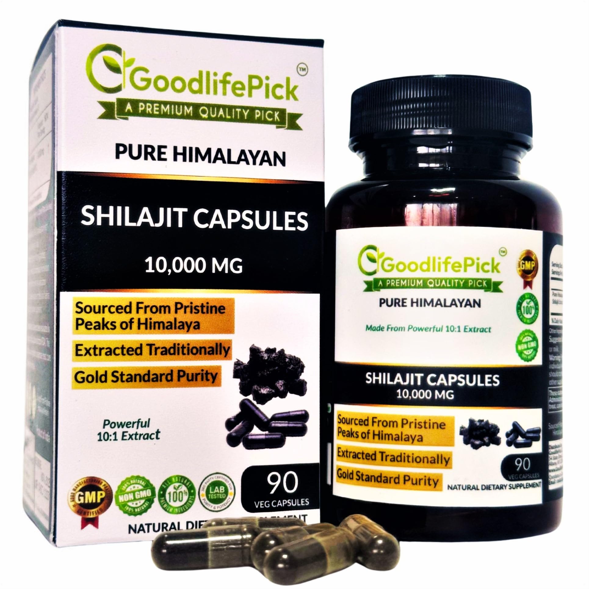 Pure Himalayan Shilajit Capsules.Maximum Strength Natural Shilajit Rich in Trace Mineral & Fulvic Acid.High Altitude Sourcing. Vegan NonGMO 90ct. Extracted Traditionally No Stearate No Rice Flour