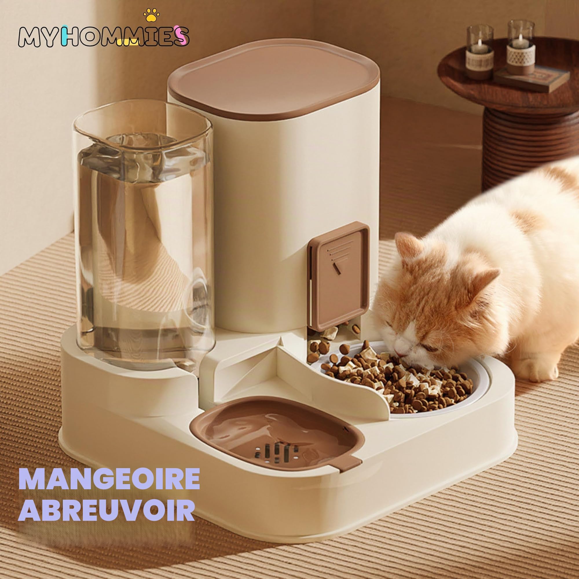 Mangeoire et Abreuvoir 2 en 1 pour Chats et Chiens - Distributeur Automatique de Nourriture et d'Eau