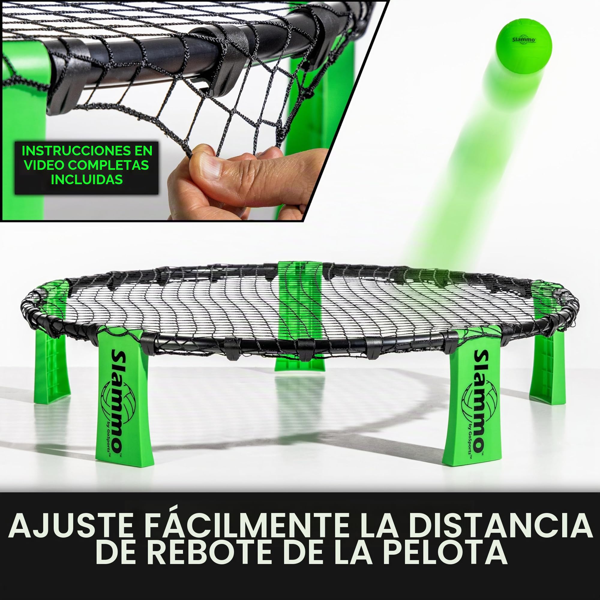 GoSports Slammo Game Set (Incluye 3 Pelotas, Funda de Transporte y Reglas, Idioma español no garantizado) - Juego de Red Redonda para césped al Aire Libre, Playa y portón Trasero