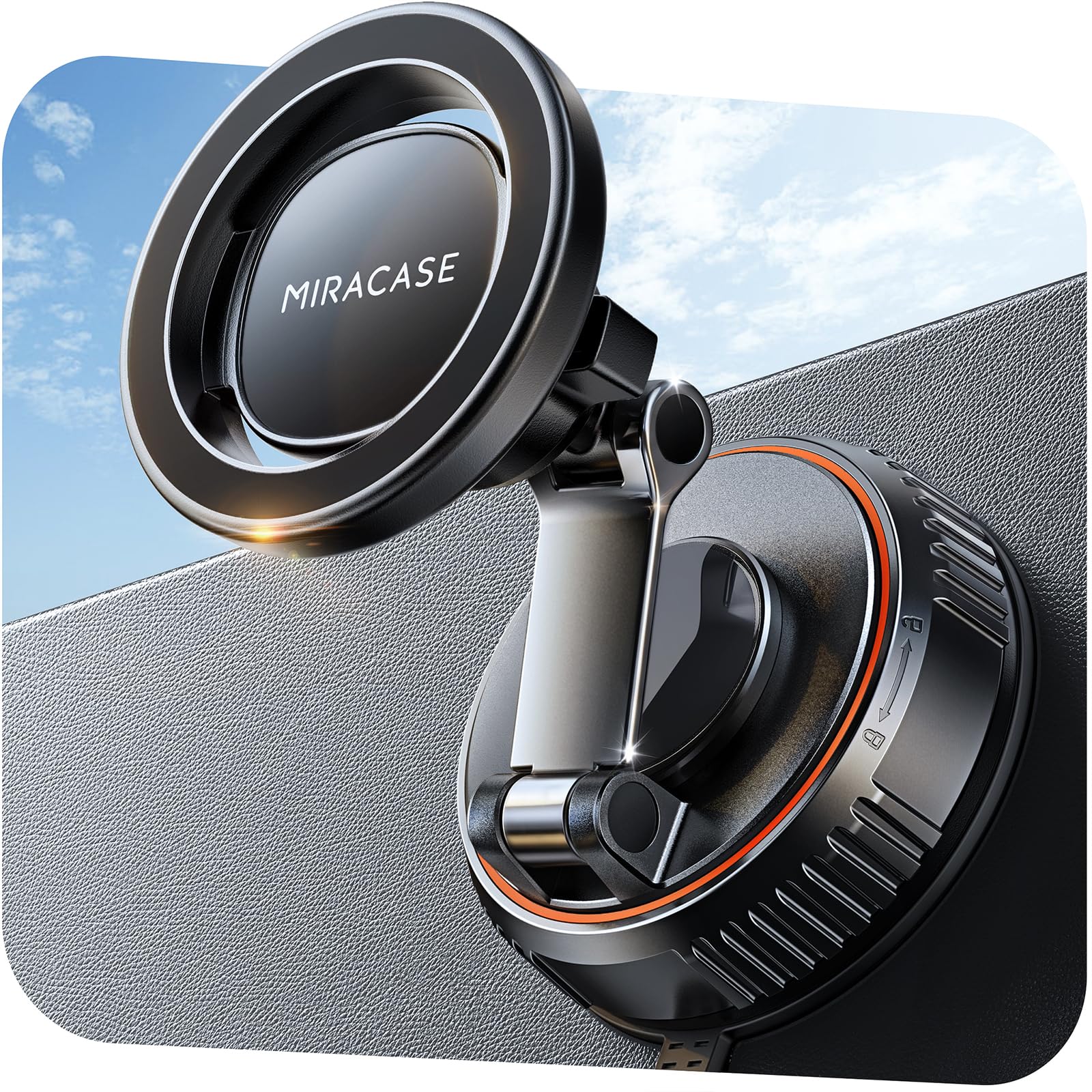 Miracase for MagSafe Car Mount[3600gf Strong Magnet & 89+LBS Suction Base]Vacuum Magnetic Phone Holders for Your Car, 360° Adjustable Dashboard & Windshield Mount with Dash Accents for All Smartphones Carbon Black 1 Pack