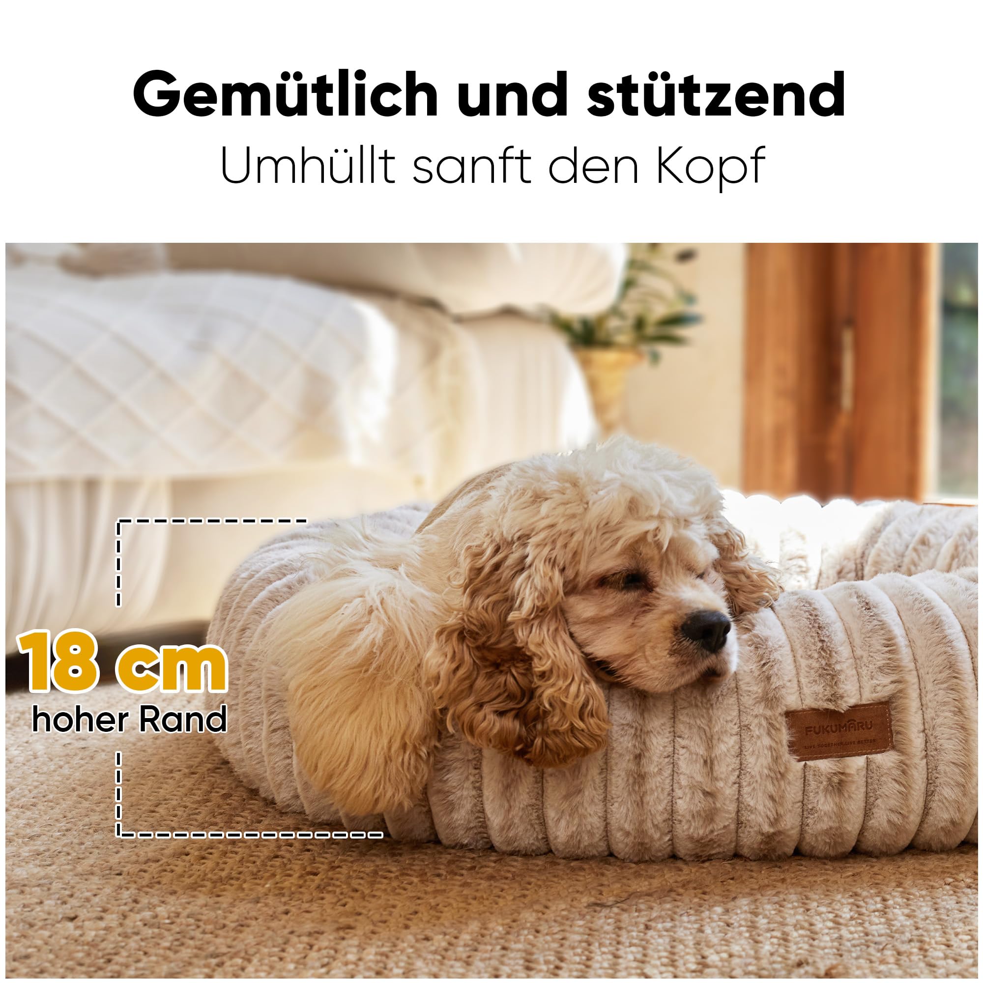 FUKUMARU Hundebett，Katzenbett für den Innenbereich, orthopädisches Hundebett, waschbare Abdeckung, modernes Design mit Farbverlauf. 64 x 64 x 18 cm, Kamel