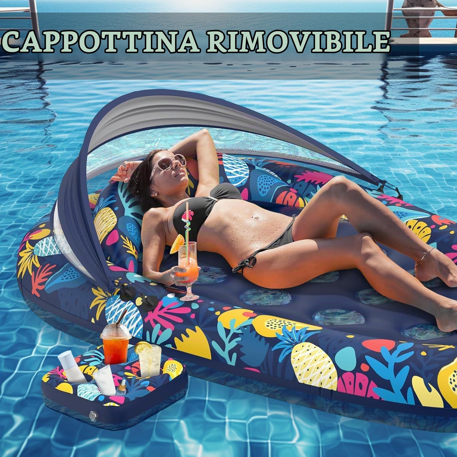 Amaca galleggiante,Materassino Mare,Letto Galleggiante,Materassino Gonfiabile Mare,con baldacchino,Gonfiabili Per Piscina,Amaca Gonfiabile Piscina,per Lago Spiaggia Piscina Cortile Festa
