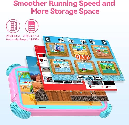 Miniatura 4 de kimlok Tablet para niños de 2  32 GB de 7 pulgadas con pantalla táctil WiFi Android para YouTube con funda incluida a partir de 3 años para niñas