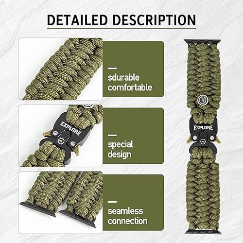 Miniatura 4 de Correa de reloj de supervivencia compatible con Apple Watch Series SE 87654320.039-1.654 in, 1.732 in, 1.772 in, perfecta para actividades al aire