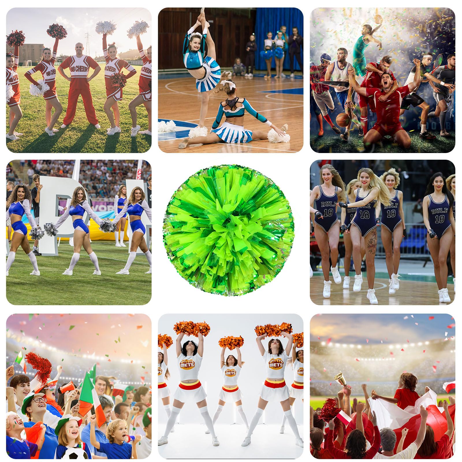 12 pompon da cheerleading, partite (Color mixed green)