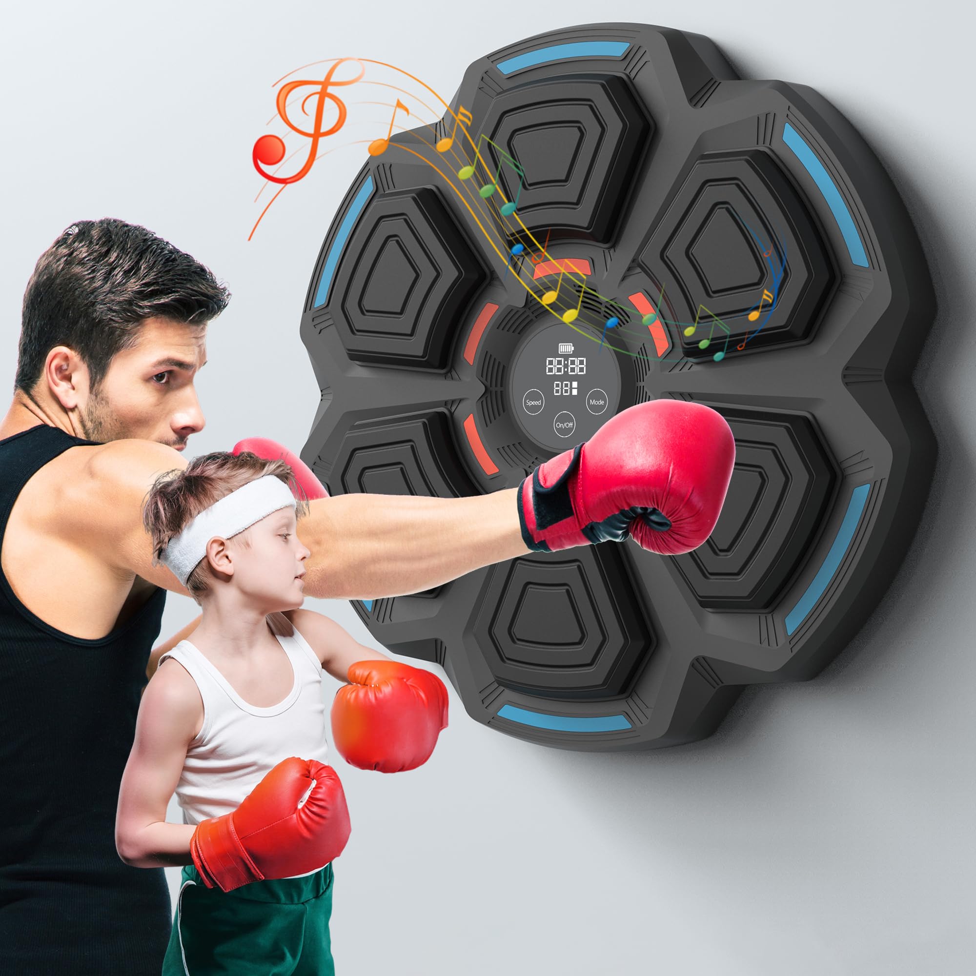 Music Boxing Machine, LED Musik Boxmaschine mit Boxhandschuhen, Bluetooth Music Wand Montierter Boxtrainer, 9 Geschwindigkeits und Trainingsmodi, Musik Box Maschine für Erwachsene und Kinder