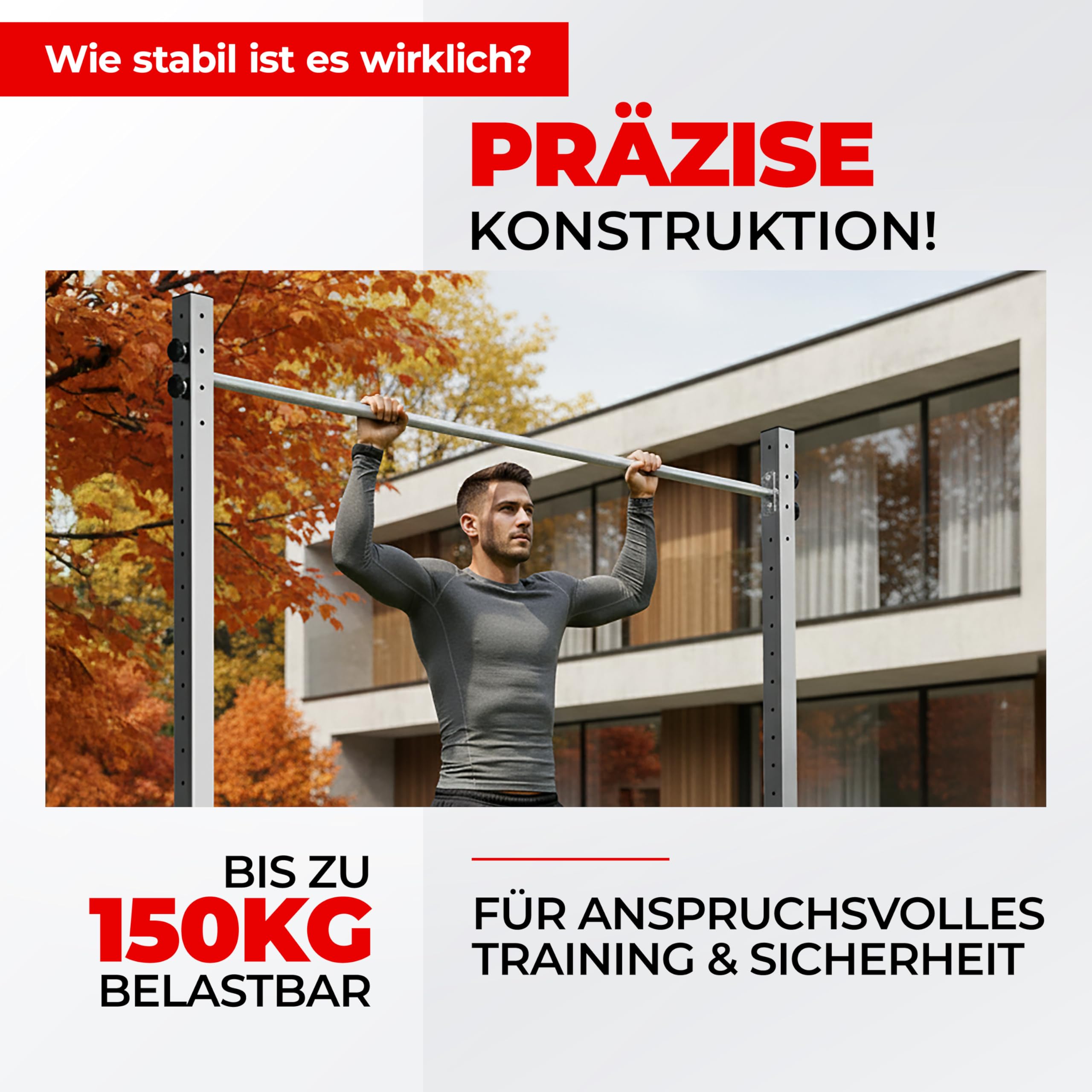 Doppel Reckstange Zugschwitze aus V2A Edelstahl/wetterfeste Klimmzugstange freistehend für Outdoor-Fitness/hochwertiges Turnreck für Garten/Doppelreck je bis 150 kg belastbar