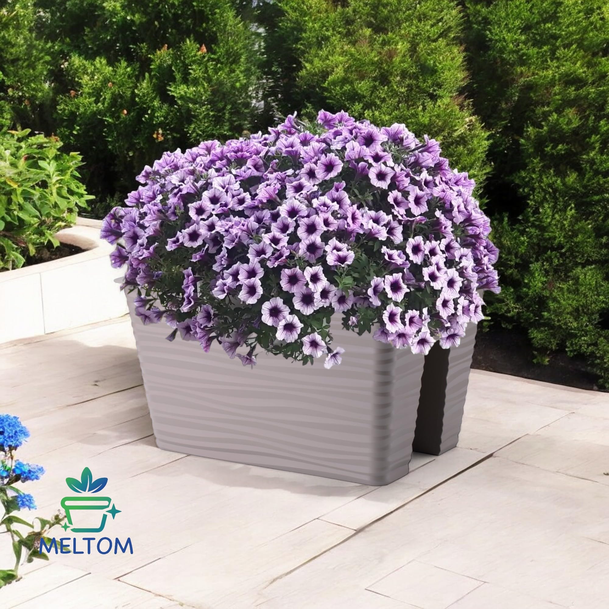 Jardinera para balcón con efecto 3D, ondulada, superficie estriada, color gris, 39 cm x 21 cm, Maceta Jardineras