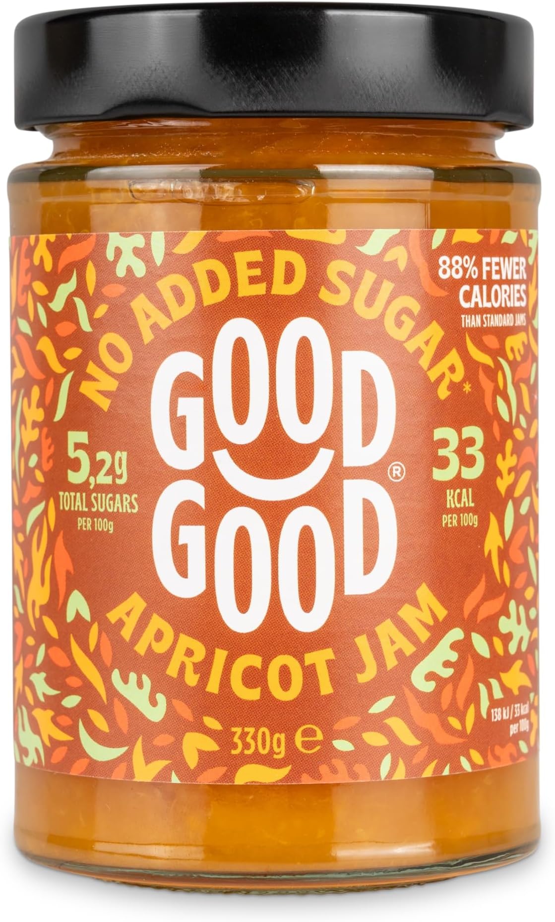 GOOD GOOD Apricot Jam - No Added Sugar - Low Calorie - Gluten Free and Vegan - Diabetic and Keto Friendly - 12oz / 330g (Pack of 1)
