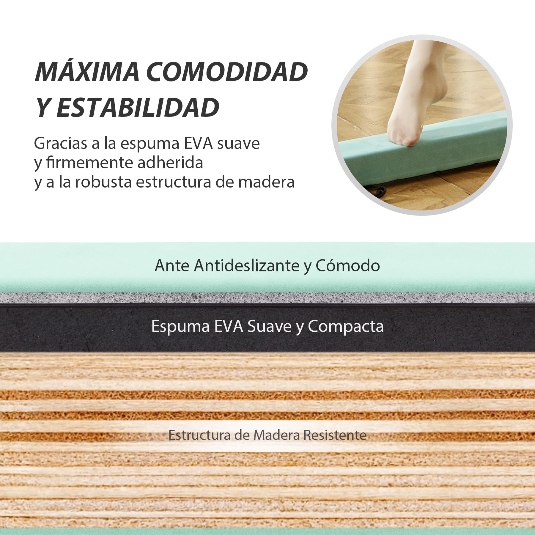 ZELUS Viga de Equilibrio de Gimnasia con Base Antideslizante Barra de Equilibrio