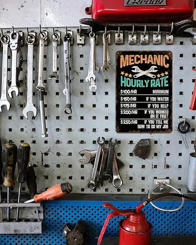 Miniatura 4 de Mechanic Shop - Letrero de metal con reglas de tarifa horaria, divertidos regalos de mecánico, letreros de venta de garaje, decoración de oficina