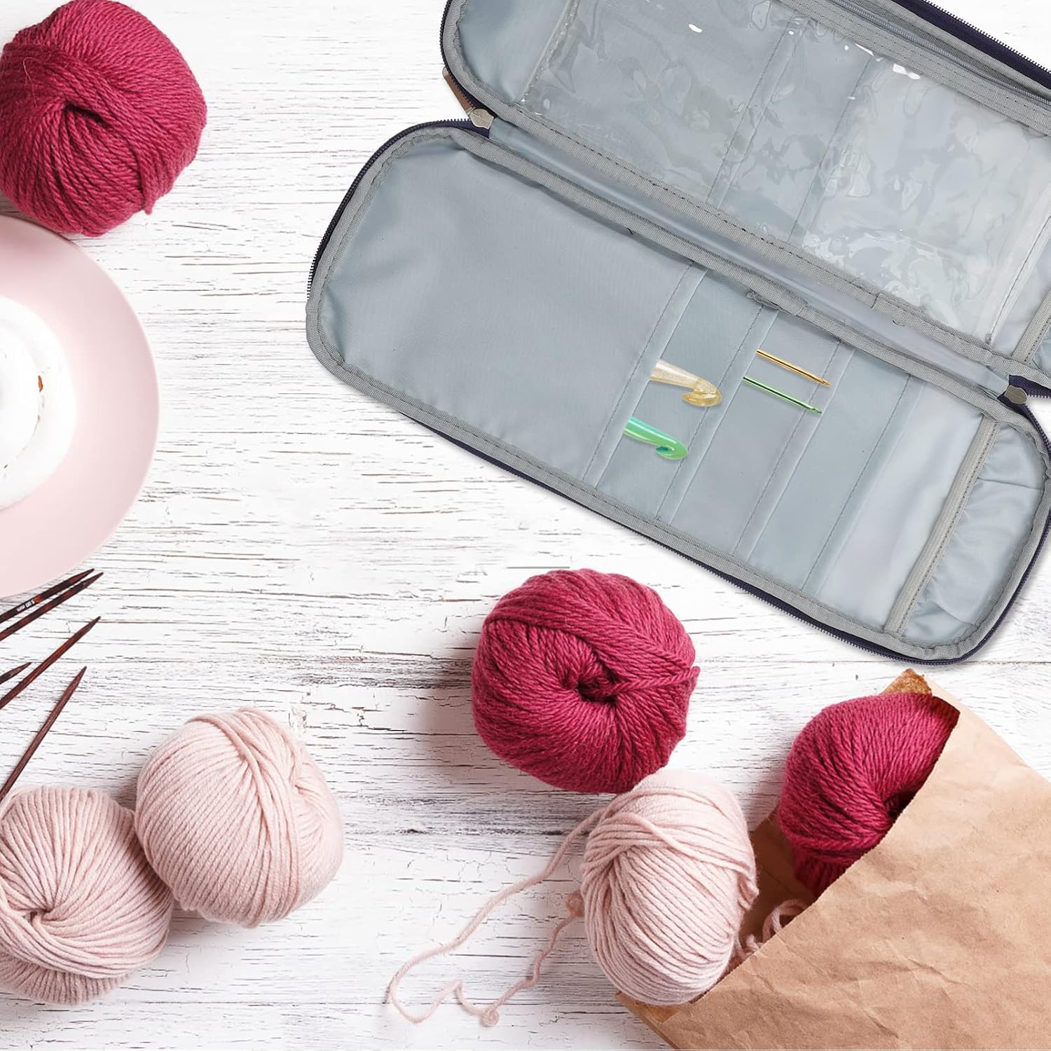HAPINARY Knitting Tool Organizer Bag Portable Crochet Hook Storage Case for Yarn Accessories Durable Oxford for Crocheting Projects and Supplies