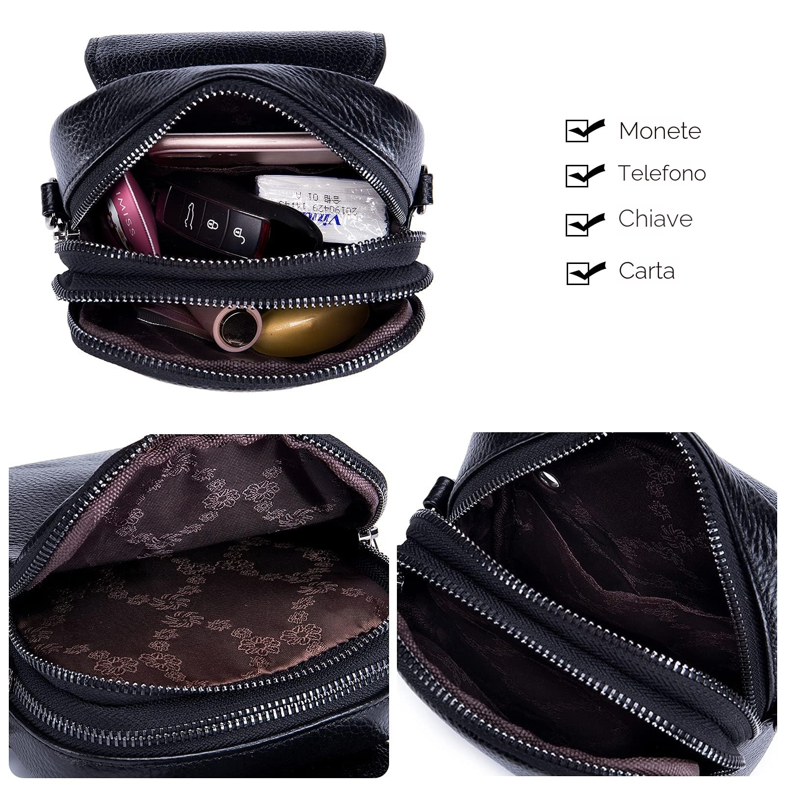 FANDARE Borsa a tracolla per cellulare Donna Borsa a Spalla Pelle Mini Telefono Pochette Borsello Phone Crossbody Bag Cellulare Portafogli Borsa