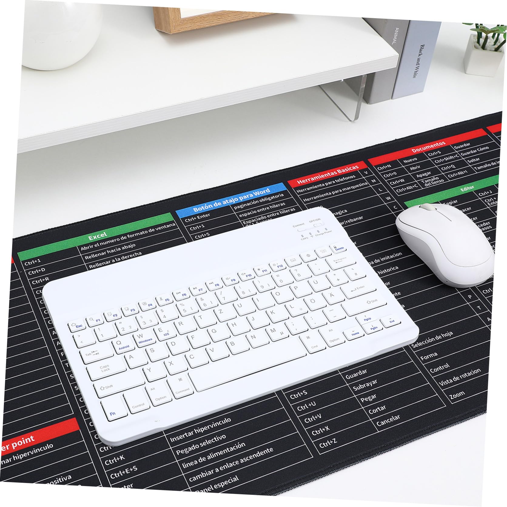 Ciieeo Extra Großes Mauspad 300x800x3mm Wasserfest mit Excel | Spickzettel für Tastenkombinationen, Tastatur und Mausfläche, Spanisch