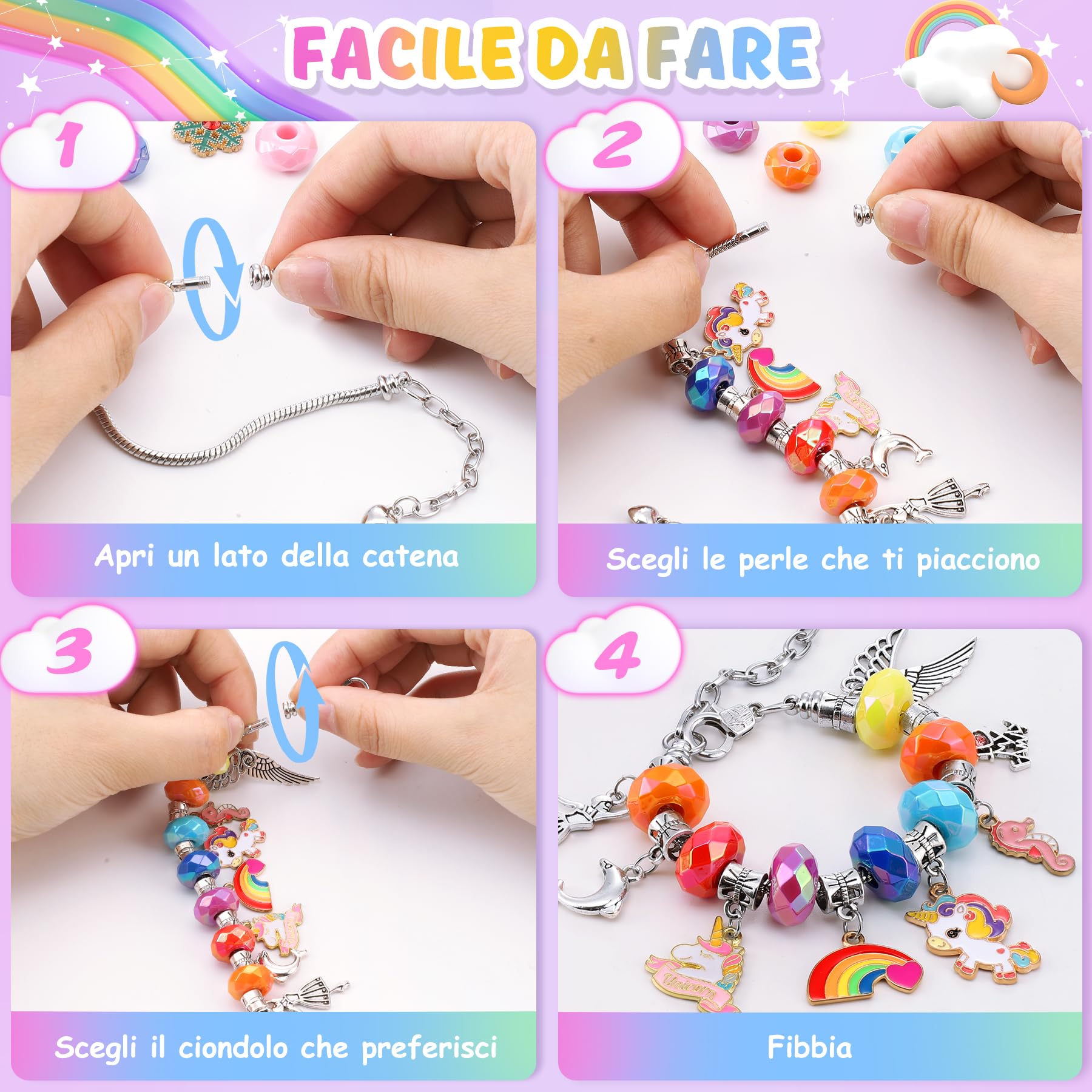 Tomylv Kit Braccialetti Fai Da Te Bambina, Regalo Bambina, Arcobaleno, Kit Gioielli Creativi, Regali Di Compleanno, Giocattoli per Bambini 5-12 Anni