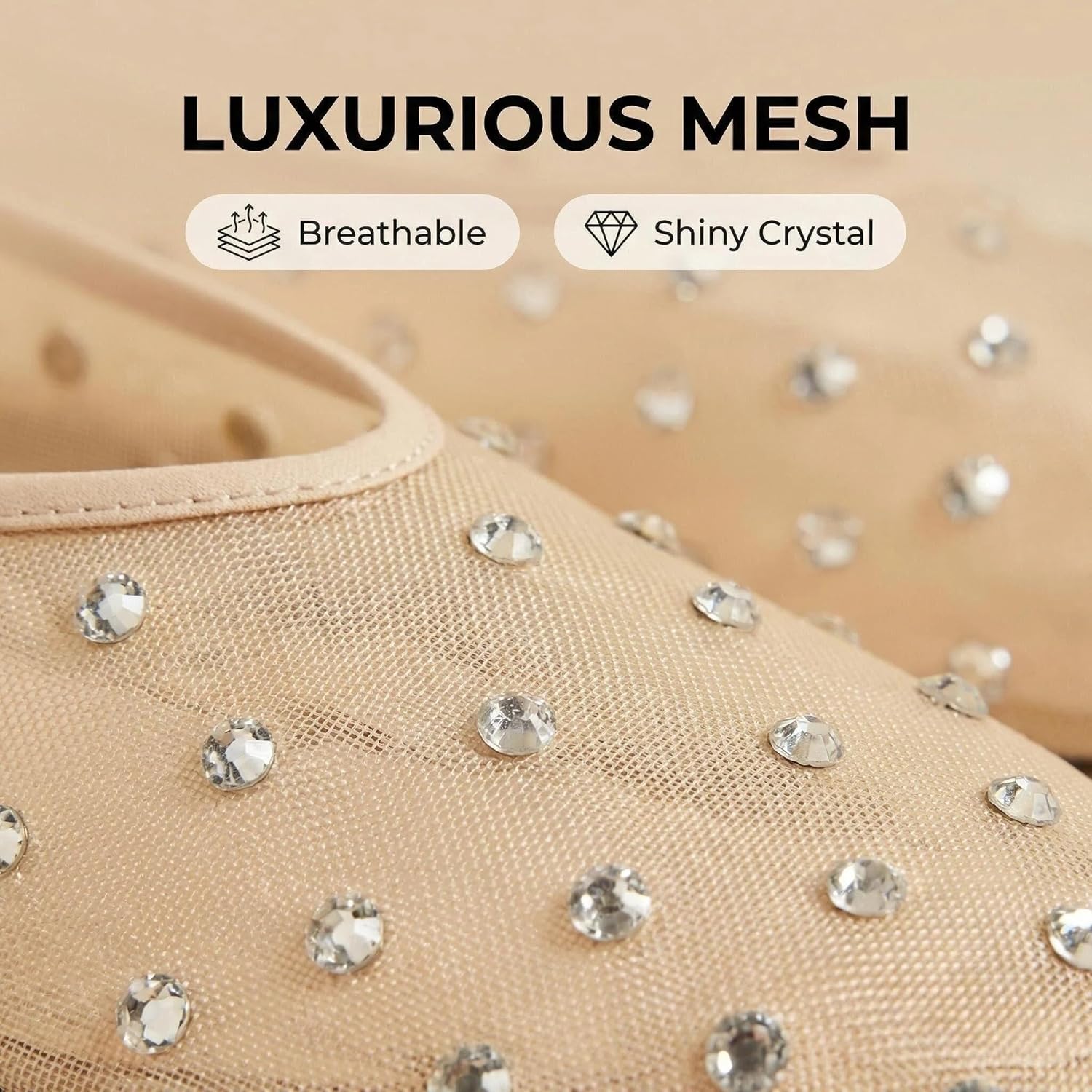 ZQW Sparkly Mesh Ballet Flats for Women Slip On Rhinestone Lightweight Breathable Summer Comfort Flats Cute Easy Wear Casual Shoes