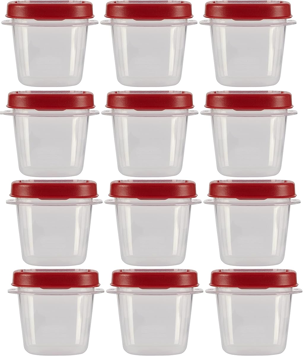 Rubbermaid Easy Find Lids Food Storage Containers, 0.5 Cup, Clear With Red Lids 12 Pack (12 Cups)