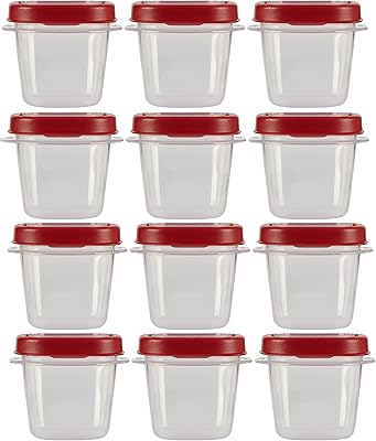 Rubbermaid Easy Find Lids Food Storage Containers, 0.5 Cup, Clear With Red Lids 12 Pack (12 Cups)