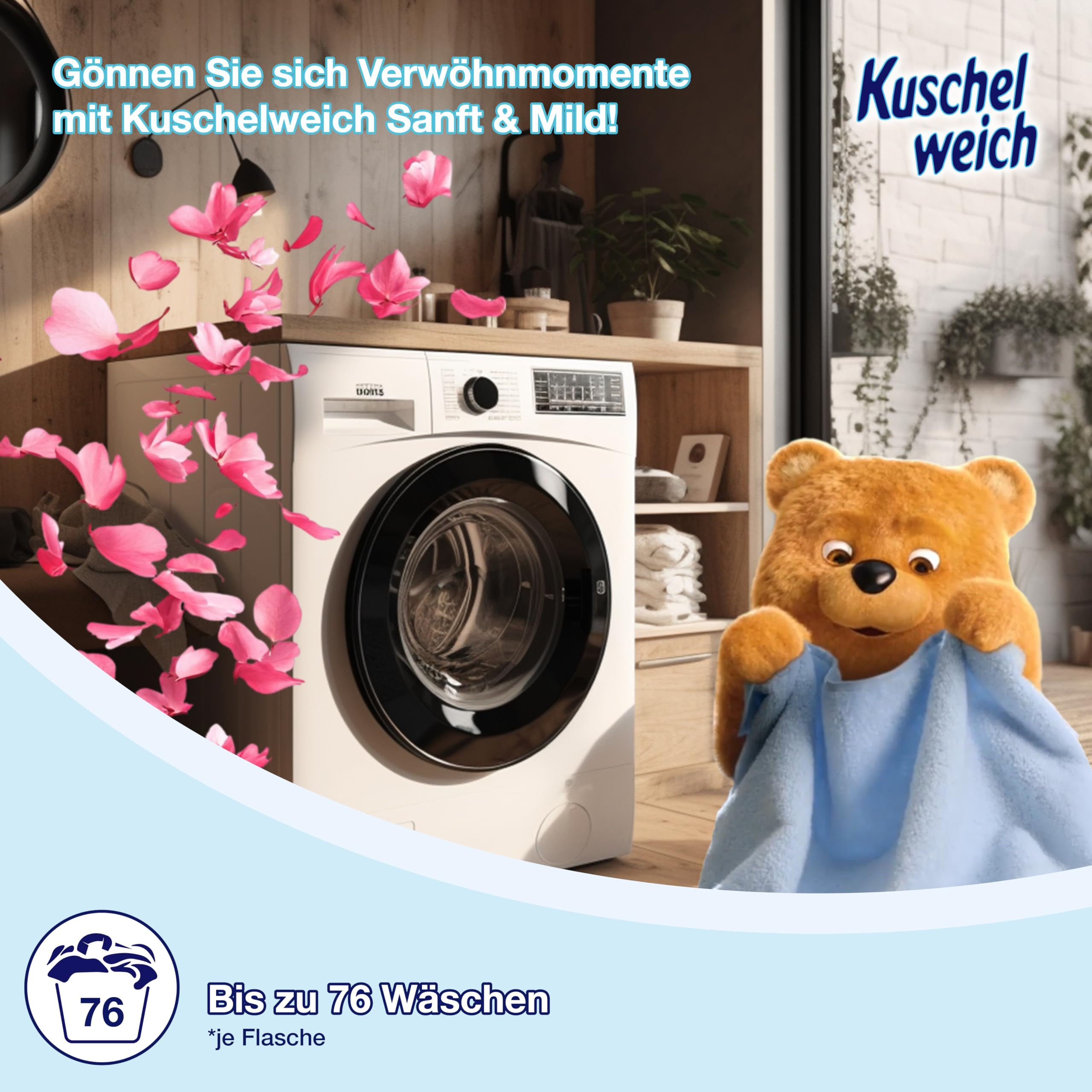 Kuschelweich Weichspüler - 6 x 2 l für je 76 Wäschen, kuschlig-weich, hautverträglich, mikroplastikfrei - Sanft und Mild