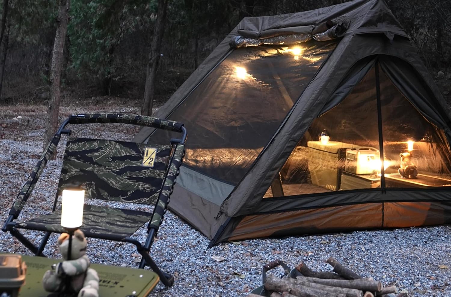 4 Person Canvas Tent with Full Rainfly&Footprint, Easy Set Up Breathable 4 Season FamilyTent for Winter Outdoor Glamping Car Camping