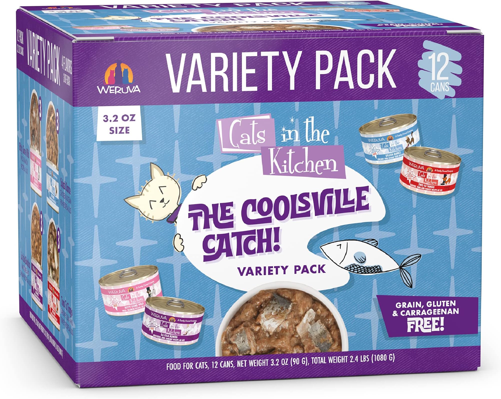 Weruva Cats in the Kitchen, The Coolsville Catch! Variety Pack, 3.2oz Can (Pack of 12)