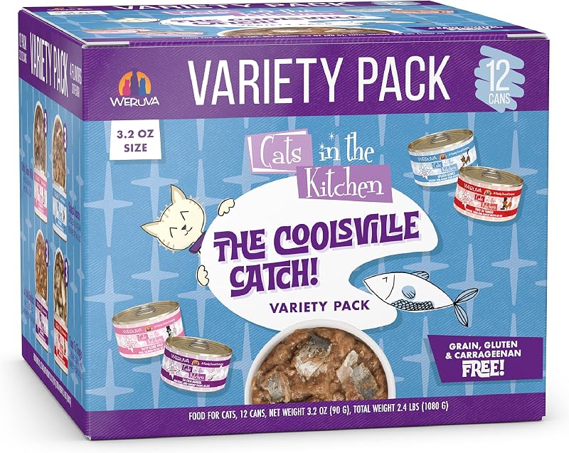 Ração úmida para gatos Weruva Cats in the Kitchen The Coolsville Catch Variety Pack 90 g – Pacote com 12
