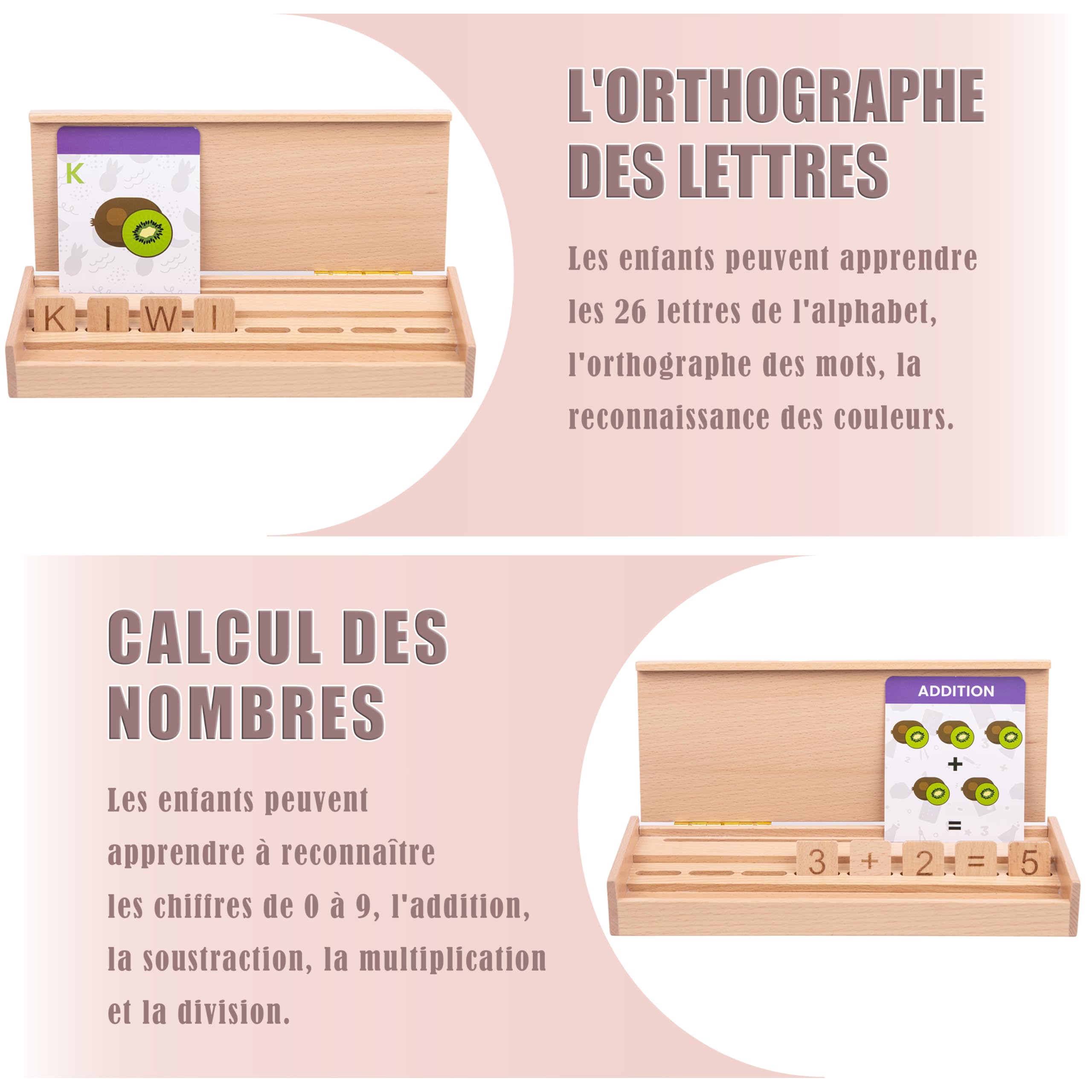 Estuche Montessori 3 en 1 de Madera – Lectura, Ortografía & Cálculo – 106 Piezas (Letras y números) – Juego Educativo Autocorrectivo Aprender a Leer y Contar – Niño 3-8 Años