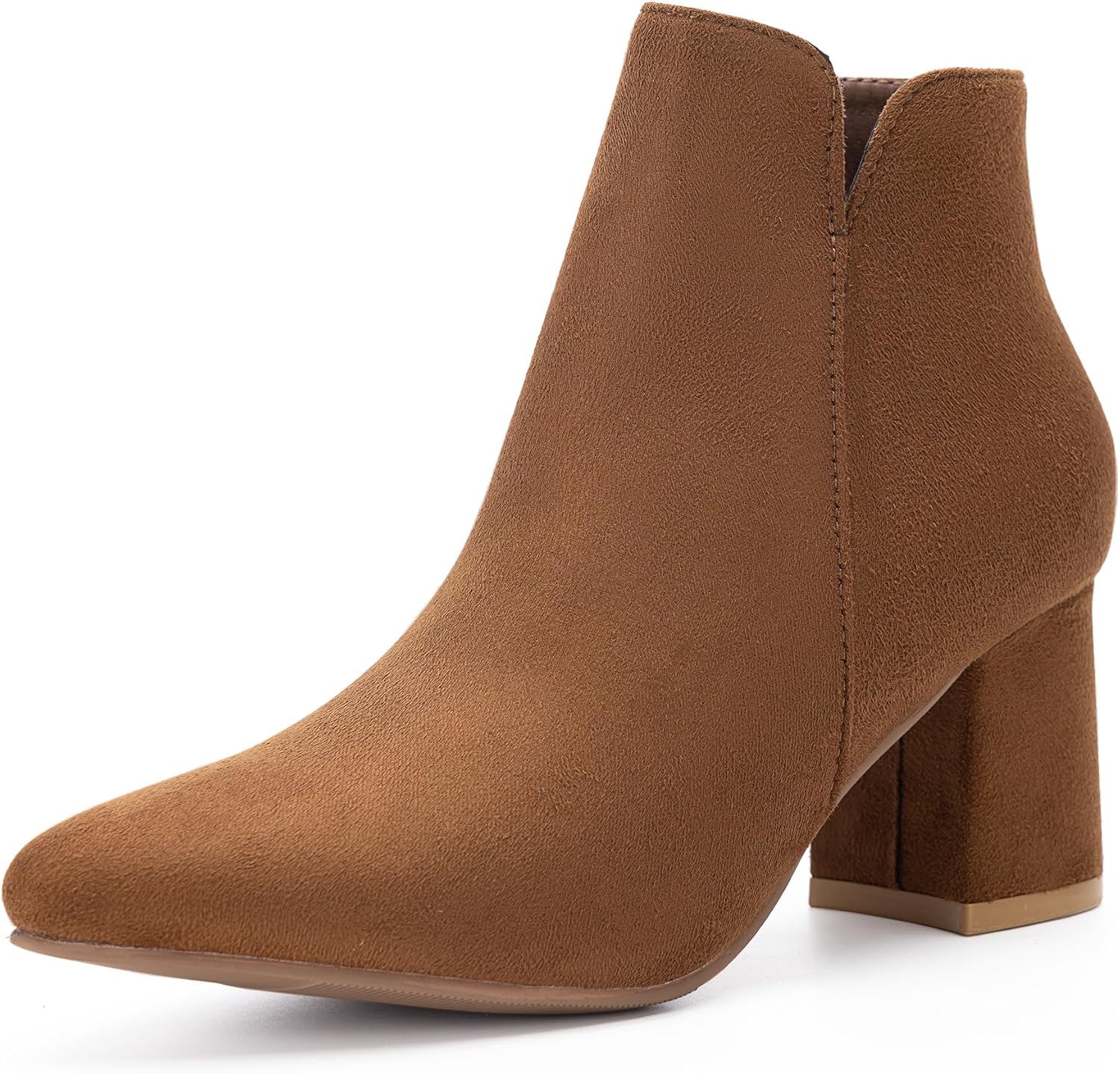 Women’s Ankle Boots with Side Cutout, Pointed Toe, Low Block Heel Zip Dress Booties for Work & Casual Wear